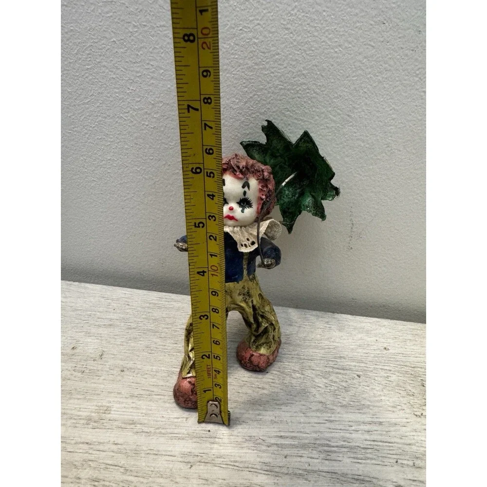 Vintage Mexican Papier Mache Clown Figurine Holding Green Umbrella Folk Art